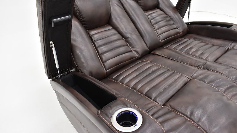 Close Up View of the Milan POWER Reclining Loveseat with Lights in Brown by Man Wah | Home Furniture Plus Bedding