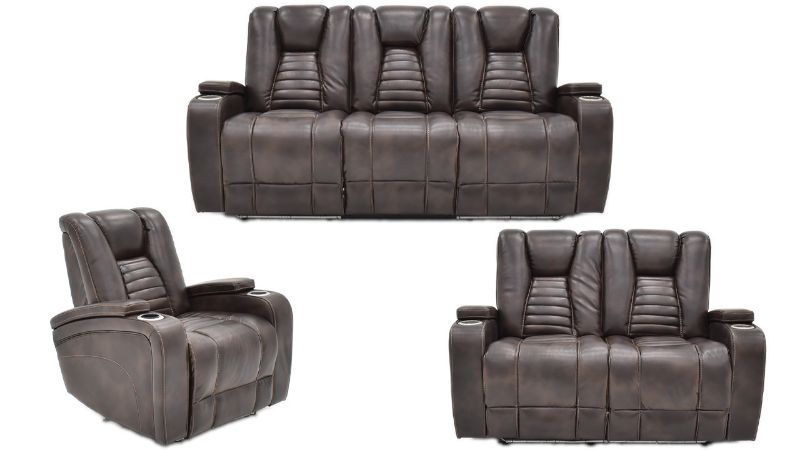 Milan POWER Reclining Sofa Set with Lights - Brown | Home Furniture