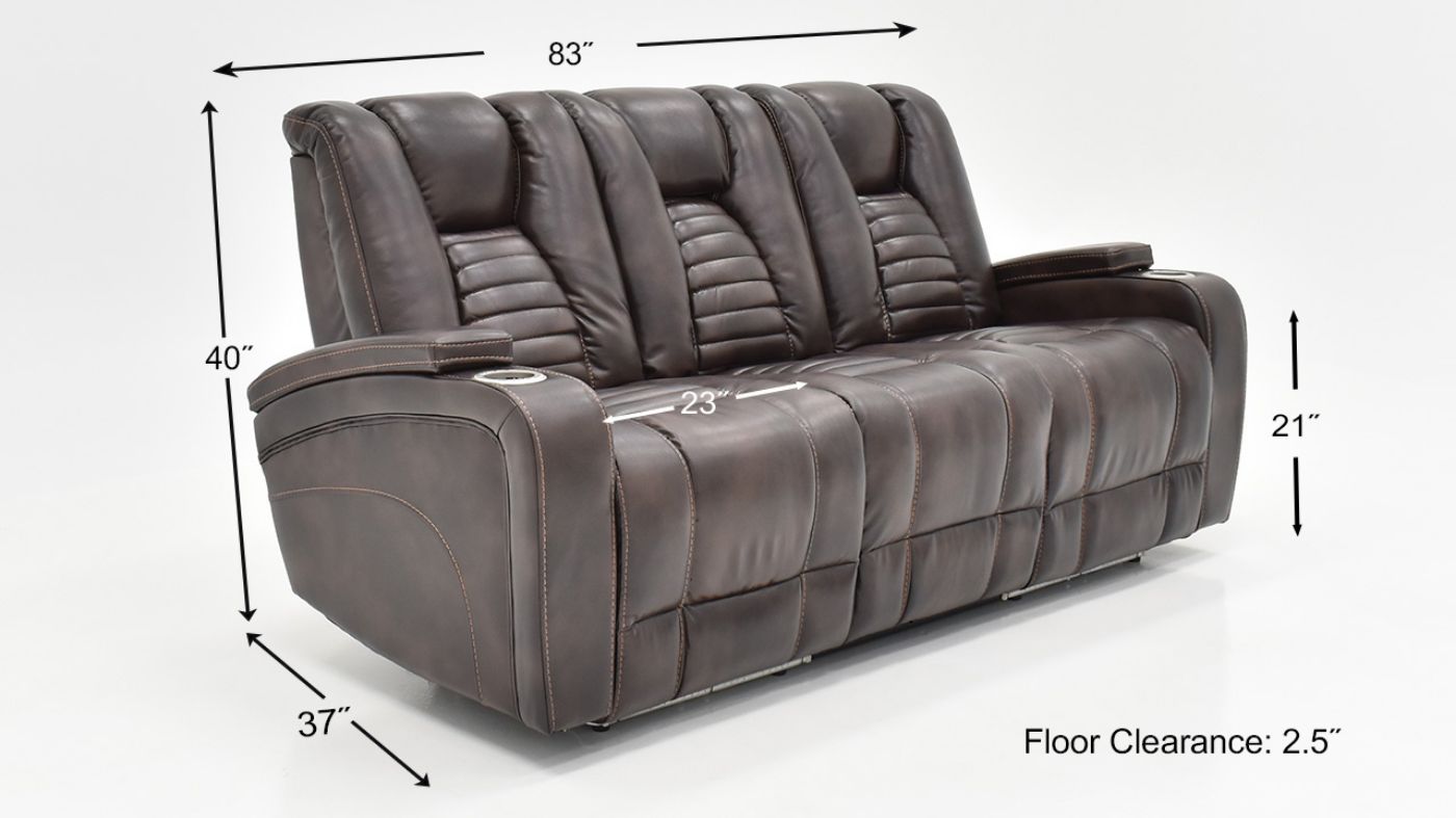 Dimension Details of the Milan POWER Reclining Sofa with Lights in Brown by Man Wah | Home Furniture Plus Bedding