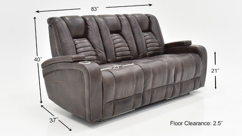 Dimension Details of the Milan POWER Reclining Sofa with Lights in Brown by Man Wah | Home Furniture Plus Bedding