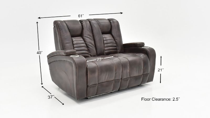 Dimension Details of the Milan POWER Reclining Loveseat with Lights in Brown by Man Wah | Home Furniture Plus Bedding