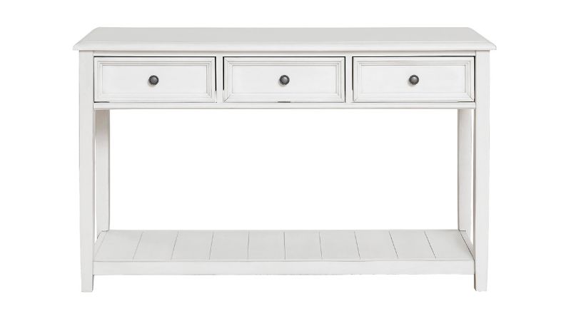 Front Facing View of the Kanwyn Sofa Table in White by Ashley Furniture | Home Furniture Plus Bedding