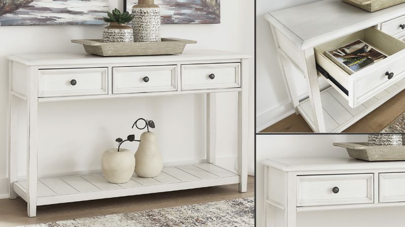 Various Room Views of the Kanwyn Sofa Table in White by Ashley Furniture | Home Furniture Plus Bedding