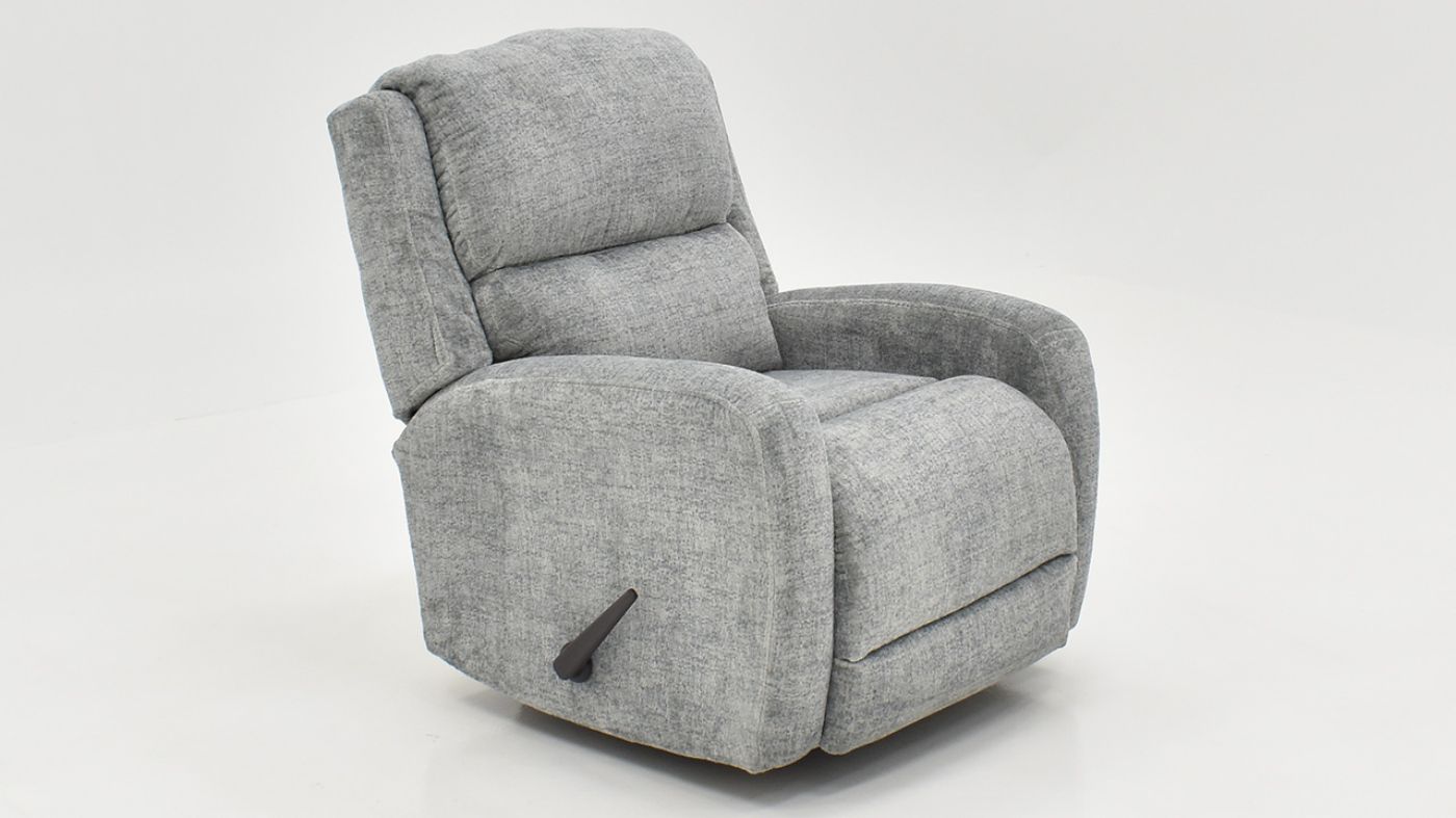 Angled View of the Stratus Swivel Gliding Recliner in Gray by Franklin Corp. | Home Furniture Plus Bedding