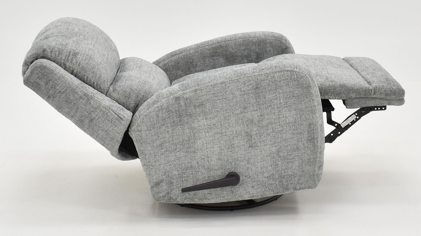 Reclined View of the Stratus Swivel Gliding Recliner in Gray by Franklin Corp. | Home Furniture Plus Bedding