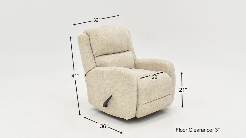 Dimension Details of the Stratus Swivel Gliding Recliner in Off-White by Franklin Corp. | Home Furniture Plus Bedding