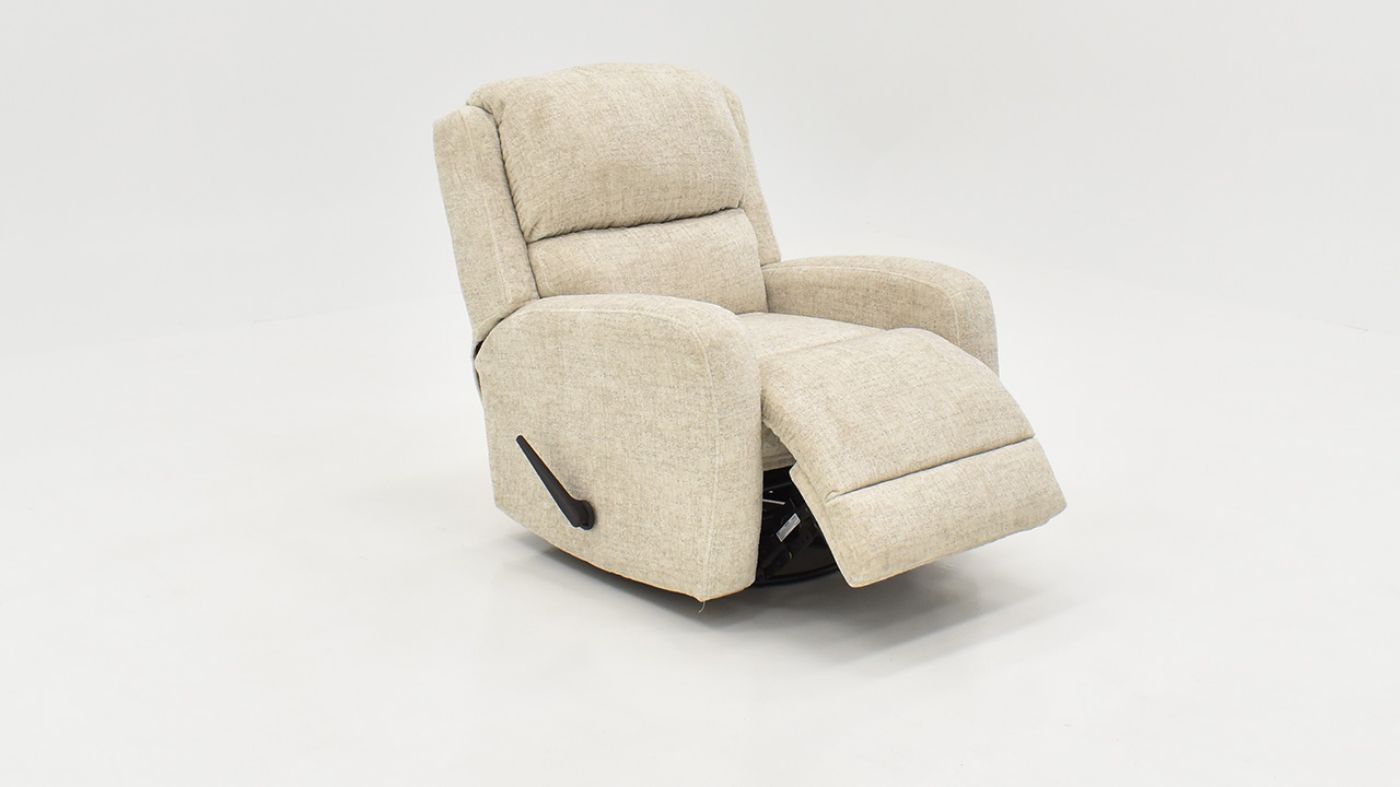Reclined View of the Stratus Swivel Gliding Recliner in Off-White by Franklin Corp. | Home Furniture Plus Bedding