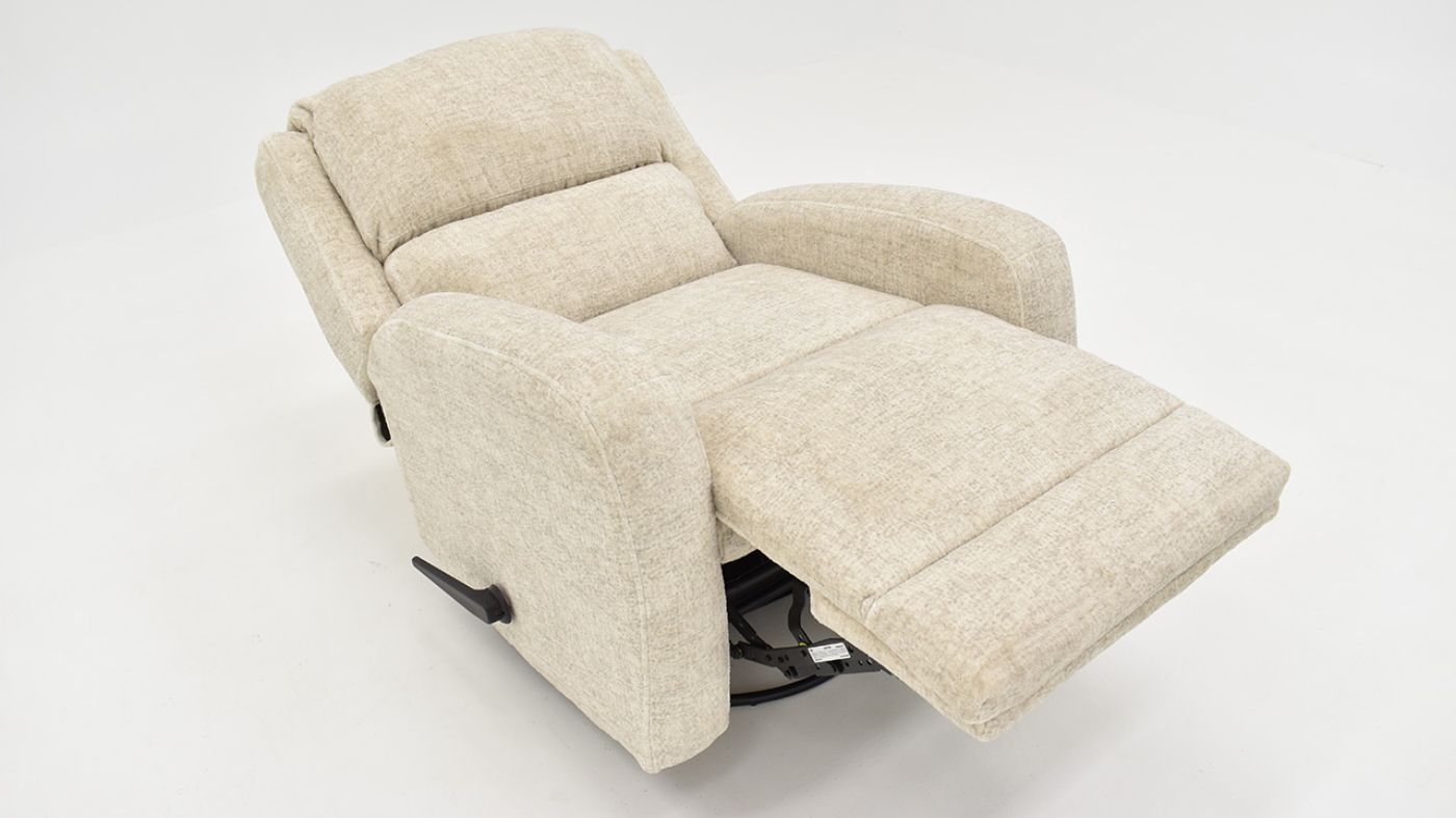 Reclined View of the Stratus Swivel Gliding Recliner in Off-White by Franklin Corp. | Home Furniture Plus Bedding