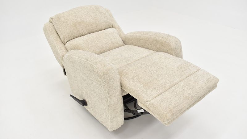Reclined View of the Stratus Swivel Gliding Recliner in Off-White by Franklin Corp. | Home Furniture Plus Bedding