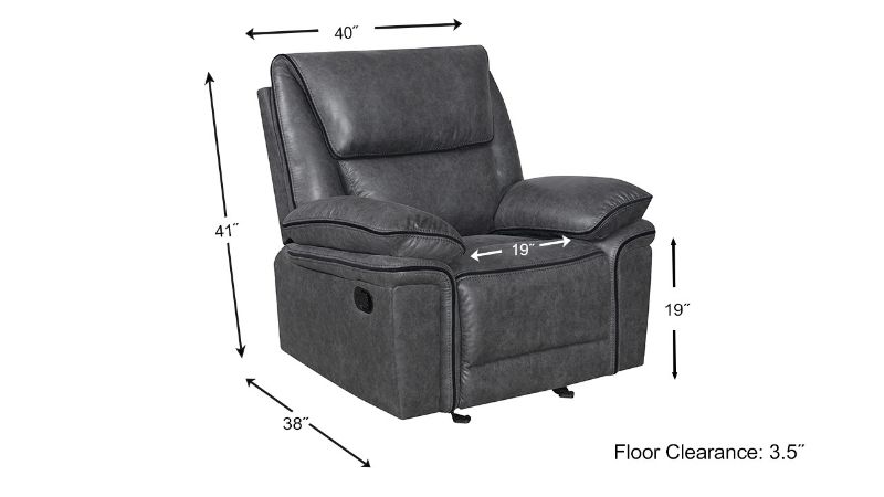 Dimension Details of the Linville Glider Recliner in Gray by New Classic | Home Furniture Plus Bedding