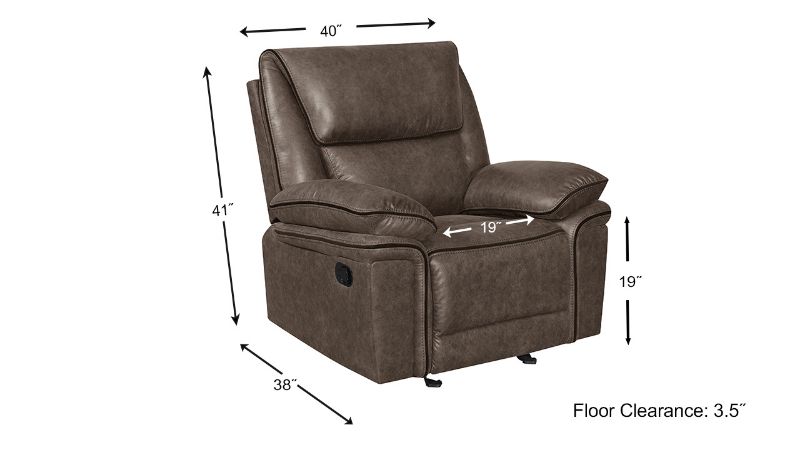 Dimension Details of the Linville Glider Recliner in Brown by New Classic | Home Furniture Plus Bedding