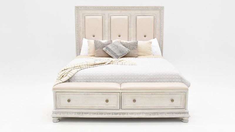 Front Facing View of the Ava Queen Size Storage Bed in White by Avalon Furniture | Home Furniture Plus Bedding