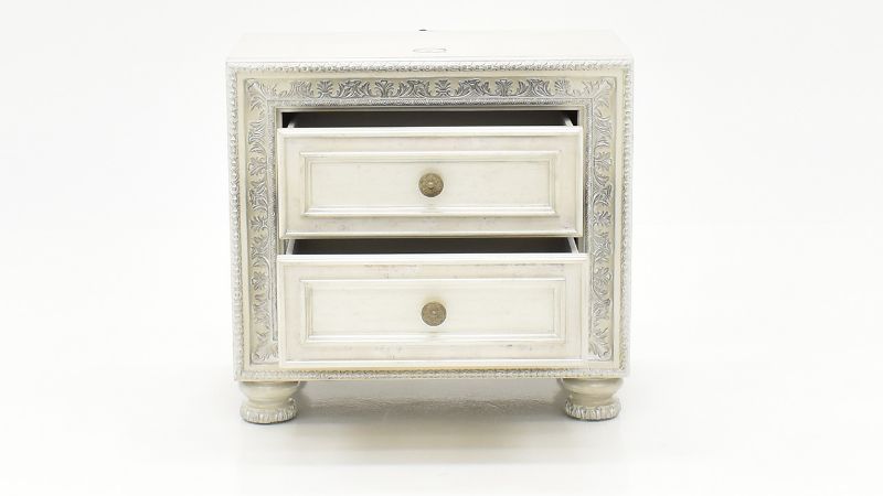 Front Facing View of the Ava Nightstand in White with Open Drawers by Avalon Furniture | Home Furniture Plus Bedding