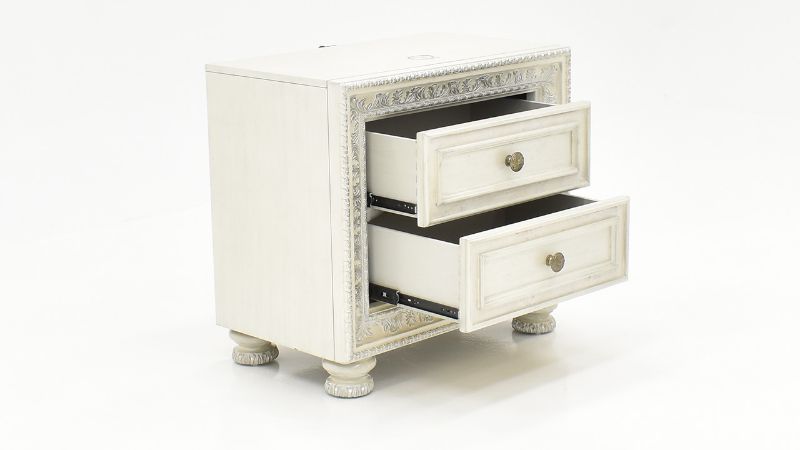 Slightly Angled View of the Ava Nightstand in White with Open Drawers by Avalon Furniture | Home Furniture Plus Bedding