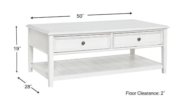 Dimension Details of the Kanwyn Coffee Table in White by Ashley Furniture | Home Furniture Plus Bedding