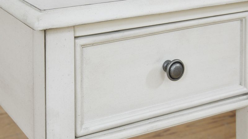 Close Up of the Drawer and Hardware on the Kanwyn End Table in White by Ashley Furniture | Home Furniture Plus Bedding
