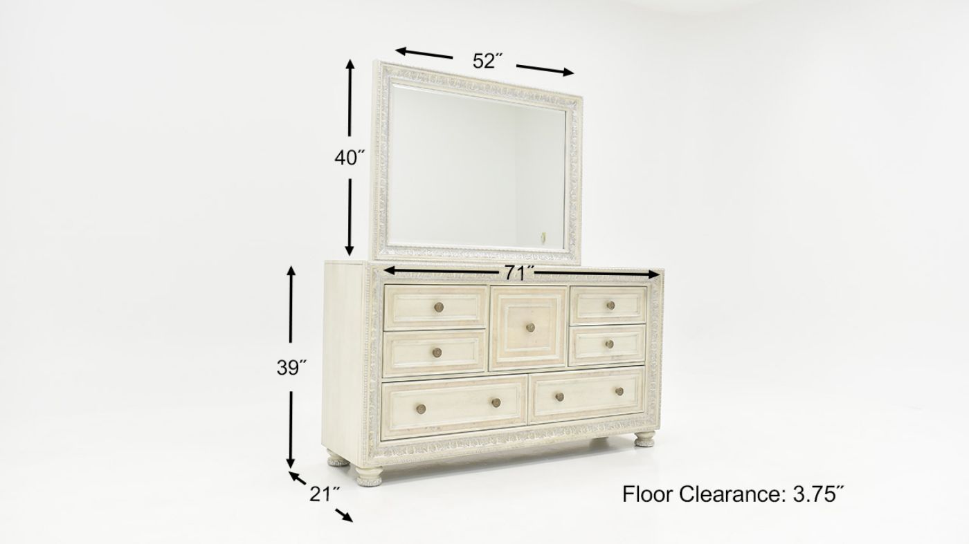 Dimension Details of the Ava Dresser and Mirror in White by Avalon Furniture | Home Furniture Plus Bedding