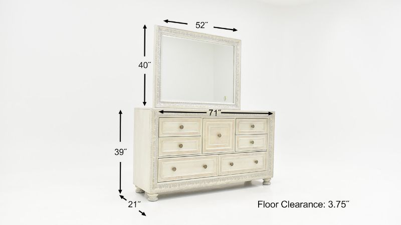 Dimension Details of the Ava Dresser and Mirror in White by Avalon Furniture | Home Furniture Plus Bedding