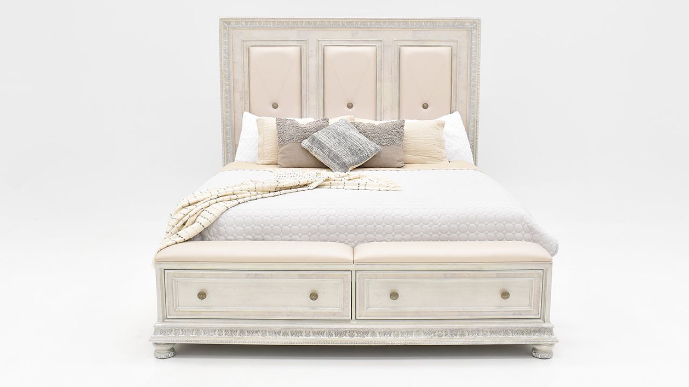 Front Facing View of the Ava King Size Storage Bed in White by Avalon Furniture | Home Furniture Plus Bedding