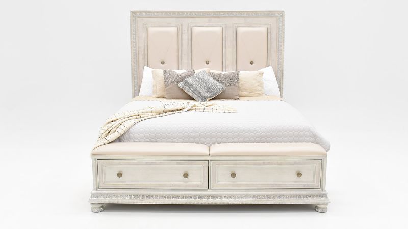 Front Facing View of the Ava King Size Storage Bed in White by Avalon Furniture | Home Furniture Plus Bedding