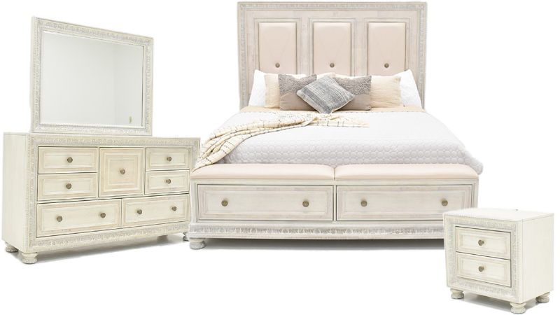 Group View of the Ava King Size Storage Bedroom Set in White by Avalon Furniture | Home Furniture Plus Bedding