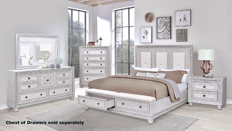 Room View of the Ava Queen Size Storage Bedroom Set in White by Avalon Furniture | Home Furniture Plus Bedding