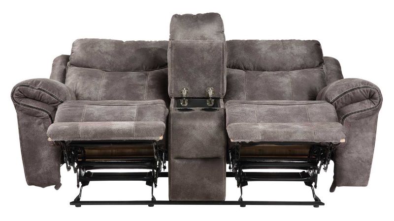 Reclined Front Facing View of the Nashville Reclining Loveseat with Center Console in Gray by Steve Silver | Home Furniture Plus Bedding