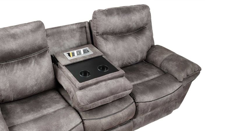 Angled Close Up View of the Nashville Reclining Sofa in Gray by Steve Silver | Home Furniture Plus Bedding