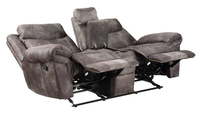 Reclined Angled View of the Nashville Reclining Loveseat with Center Console in Gray by Steve Silver | Home Furniture Plus Bedding