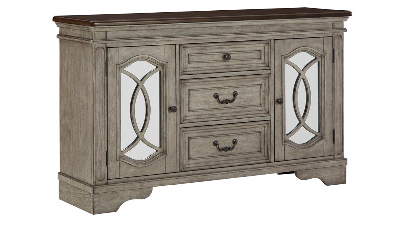 Slightly Angled View of the Lodenbay Dining Server in Two Tone by Ashley Furniture | Home Furniture Plus Bedding