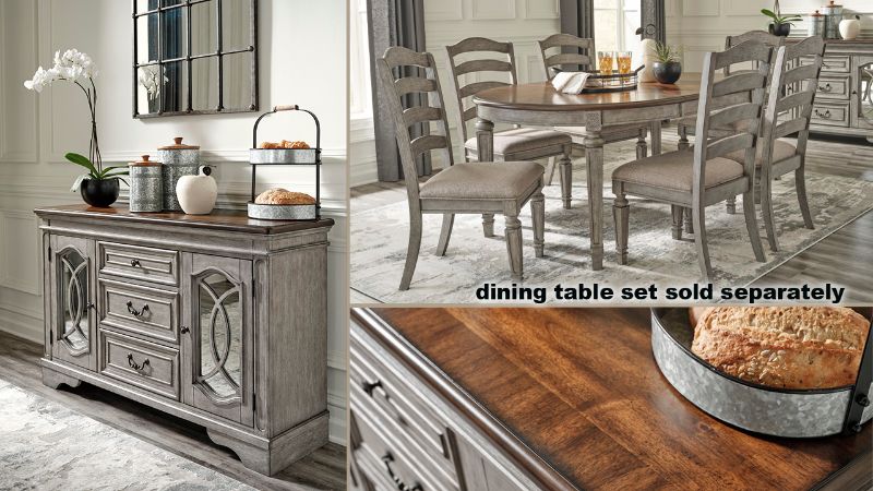 Various Views of the Wood Fining on the Lodenbay Dining Server in Two Tone by Ashley Furniture | Home Furniture Plus Bedding