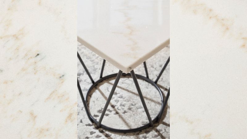 Close Up Room View of the Vancent Square Marble-Top End Table by Ashley Furniture | Home Furniture Plus Bedding