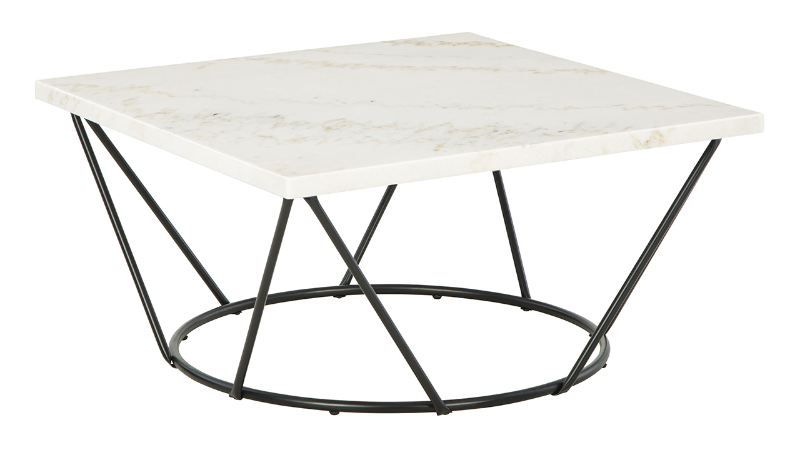 Angled View of the Vancent Square Marble-Top Coffee Table by Ashley Furniture | Home Furniture Plus Bedding