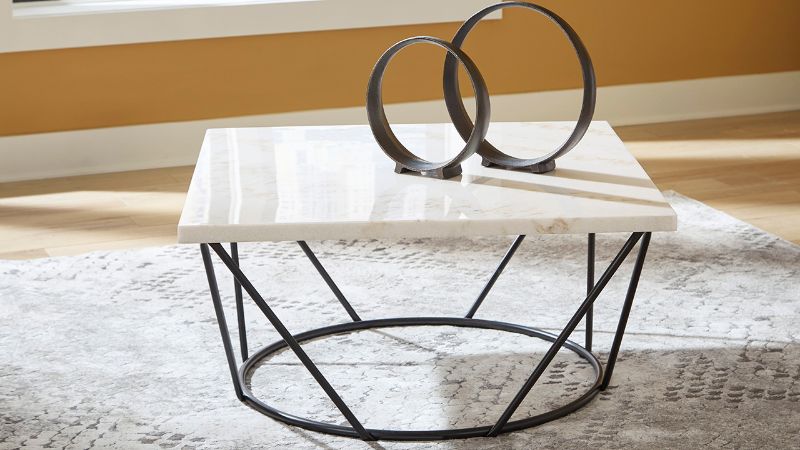 Room View of the Vancent Square Marble-Top Coffee Table by Ashley Furniture | Home Furniture Plus Bedding