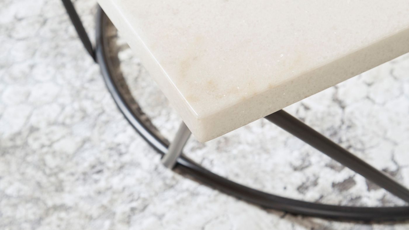 Close Up Room View of the Vancent Square Marble-Top Coffee Table by Ashley Furniture | Home Furniture Plus Bedding