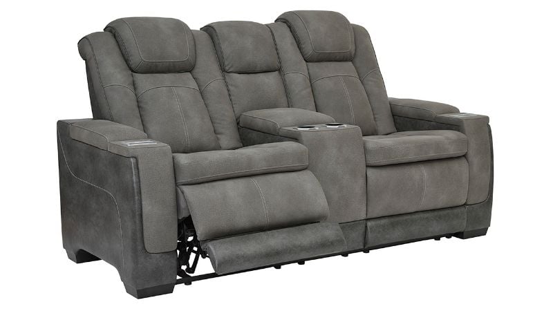 Angled View of the Next-Gen POWER Reclining Loveseat in Gray by Ashley Furniture | Home Furniture Plus Bedding