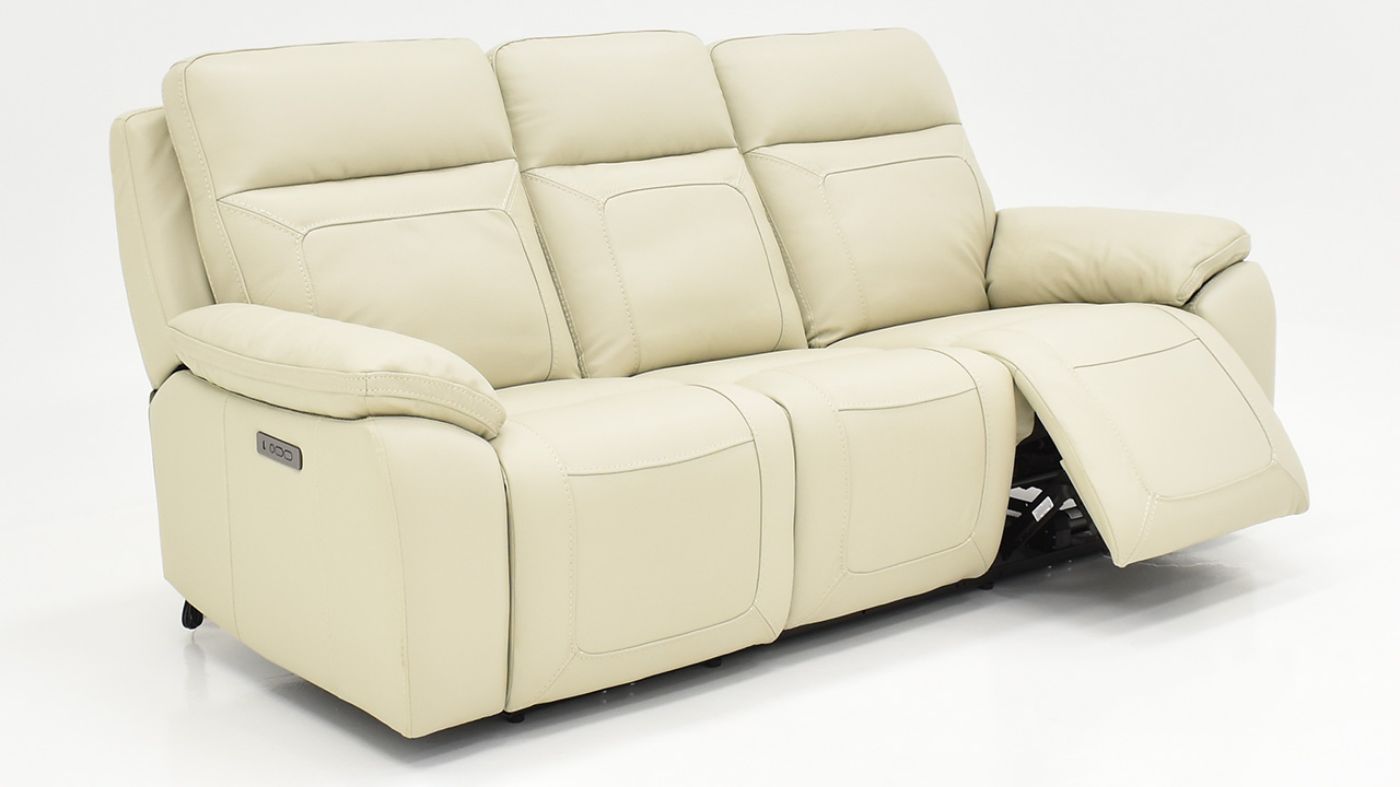 Angled View of the Dove POWER Reclining Sofa in Off White by Man Wah | Home Furniture Plus Bedding