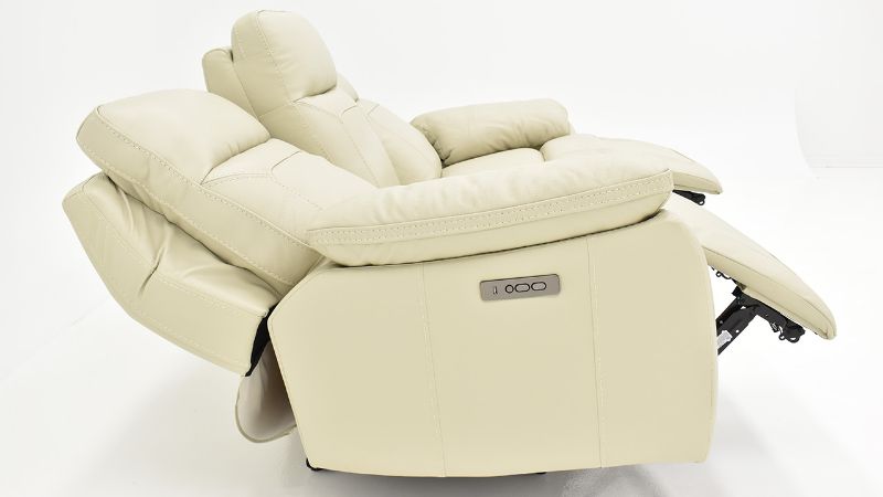 Opened Side View of the Dove POWER Reclining Sofa in Off White by Man Wah | Home Furniture Plus Bedding