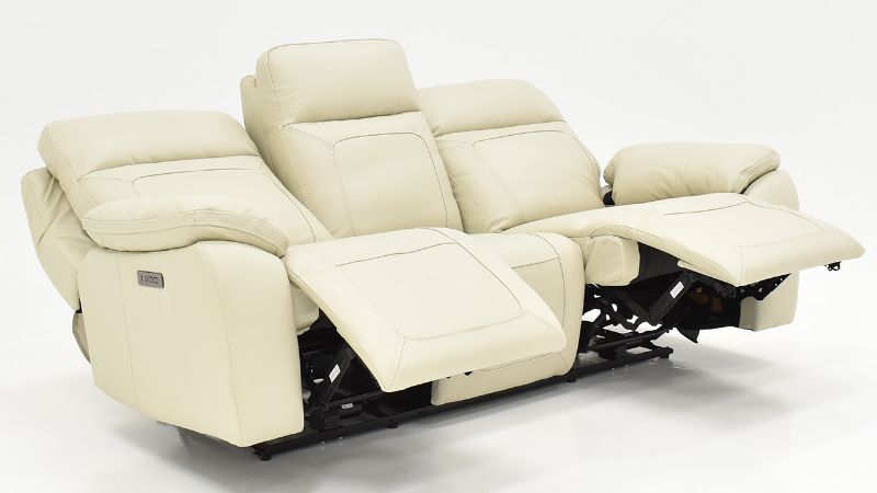 Reclined Angled View of the Dove POWER Reclining Sofa in Off White by Man Wah | Home Furniture Plus Bedding
