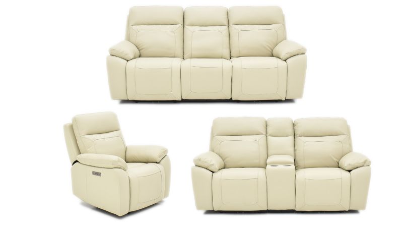 Group View of the Dove POWER Reclining Sofa Set in Off White by Man Wah | Home Furniture Plus Bedding