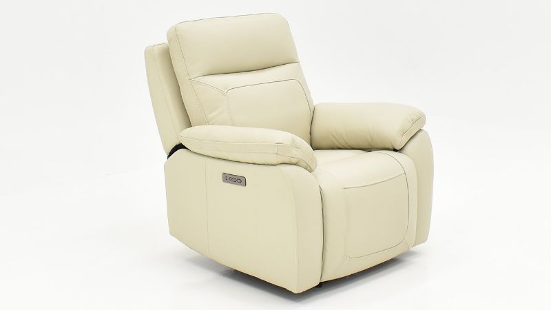 Angled View of the Dove POWER Recliner in Off White by Man Wah | Home Furniture Plus Bedding
