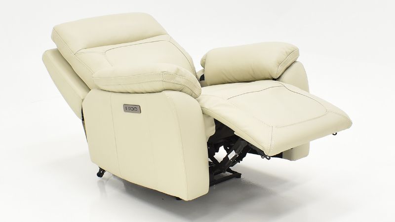 Angled View of the Dove POWER Recliner in Off White by Man Wah | Home Furniture Plus Bedding