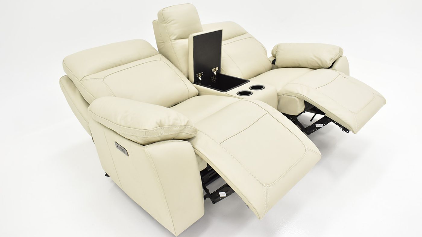 Angled View of the Dove POWER Reclining Loveseat in Off White by Man Wah | Home Furniture Plus Bedding