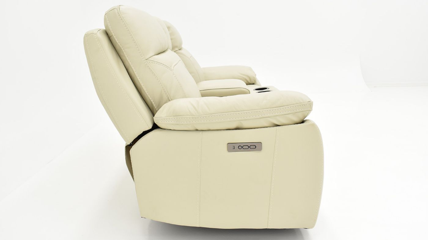 Side View of the Dove POWER Reclining Loveseat in Off White by Man Wah | Home Furniture Plus Bedding