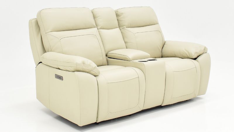 Angled View of the Dove POWER Reclining Loveseat in Off White by Man Wah | Home Furniture Plus Bedding