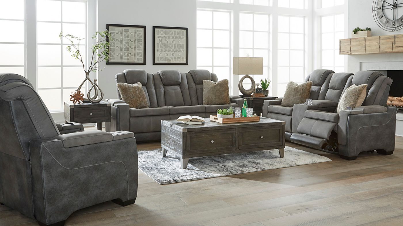 Room View of the Next-Gen POWER Reclining Sofa Set in Gray by Asley Furniture | Home Furniture Plus Bedding