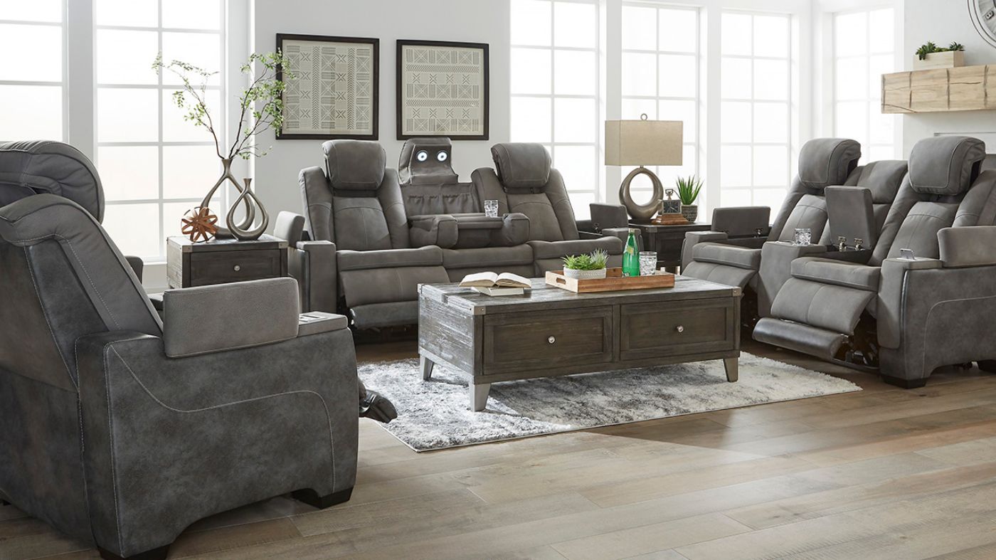 Room View of the Next-Gen POWER Reclining Sofa Set in Gray by Asley Furniture | Home Furniture Plus Bedding