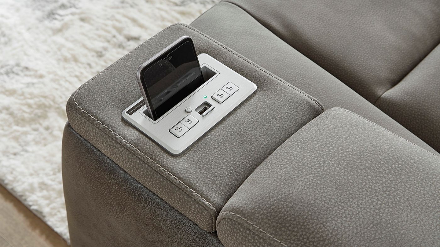 Charger on the Next-Gen POWER Reclining Sofa Set in Gray by Asley Furniture | Home Furniture Plus Bedding