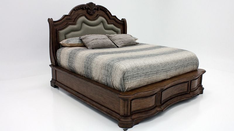 Slightly Angled View of the Tulsa Queen Size Bed in Light Brown by Avalon Furniture | Home Furniture Plus Bedding