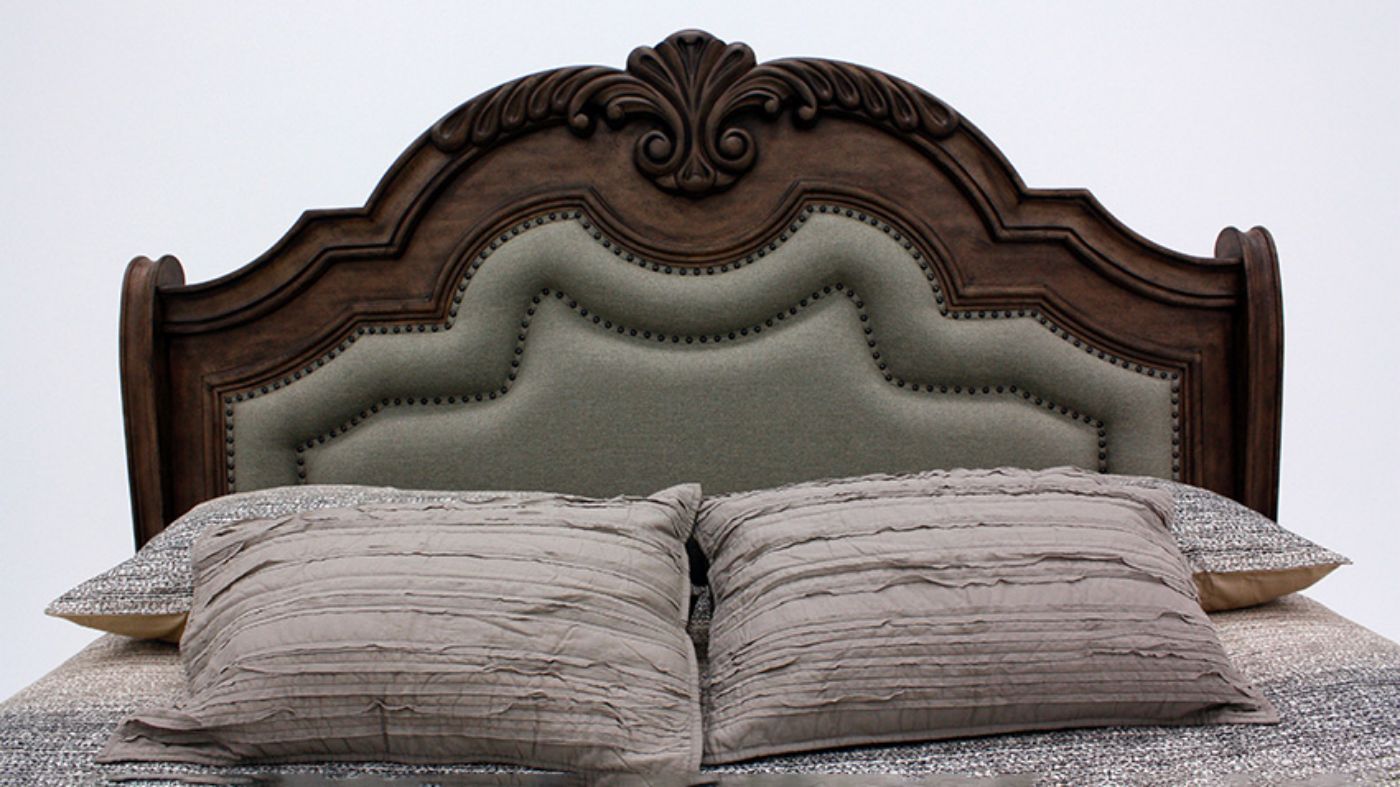 Headboard View of Bed in the Tulsa King Size Bedroom Set in Light Brown by Avalon Furniture | Home Furniture Plus Bedding